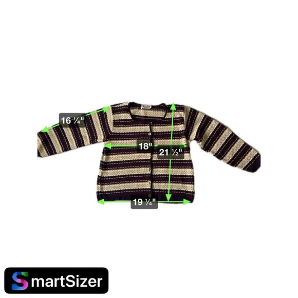 Reba Rose Striped Acrylic Knit Cardigan Sweater Purple & Cream Womens Medium - Picture 9 of 9